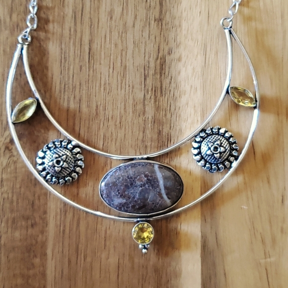 New Unique Cappuccino Jasper and Citrine 925 Silver Necklace. - Picture 2 of 10